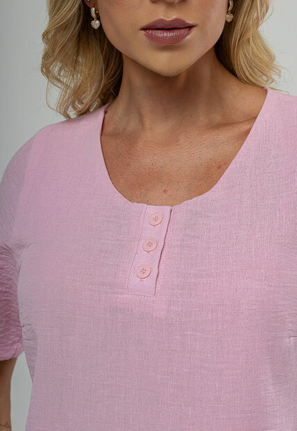 Vestido Midi Botões Frontais Rosa Salvatore