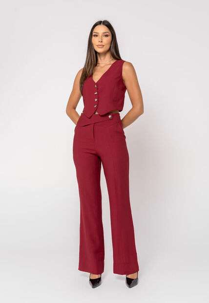 Colete Alfaiataria Curto com Botões Vinho Salvatore