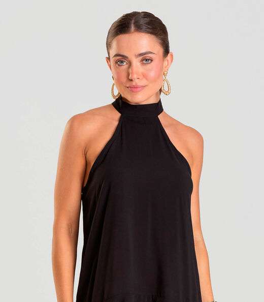 Vestido Curto Feminino Em Viscose Style Box Preto