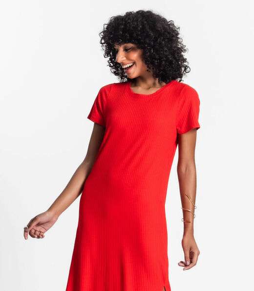 Vestido Midi Ribana Canelada Básico Rovitex Laranja