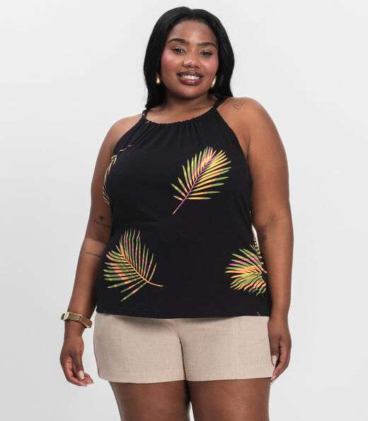 Blusa de Alça Plus Size Infinita Cor Laranja