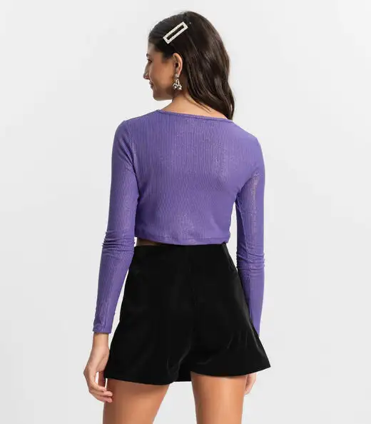 Blusa Cropped Juvenil Manga Longa Minty Roxo