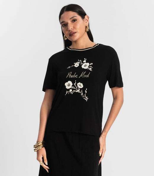 Blusa Feminina Estampada Rovitex Preto