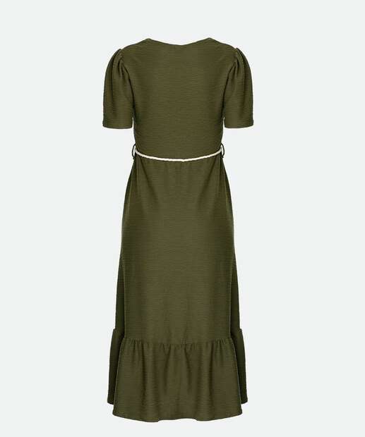 Vestido Midi Feminino Amarração Manga Curta Marisa