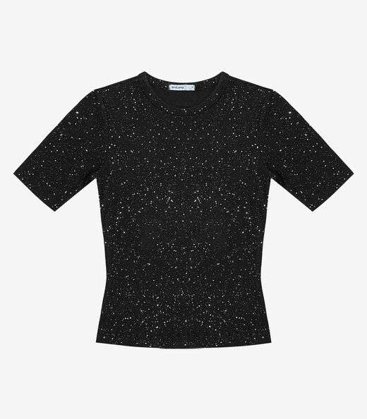 Blusa Feminina Manga Curta em Ribana Endless Preto