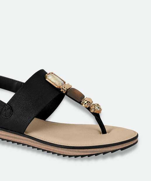 Sandália Feminina Rasteira Pedras Sintéticas Modare Preto