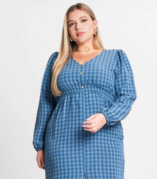 Vestido Plus Size Em Air Flow Secret Glam Azul