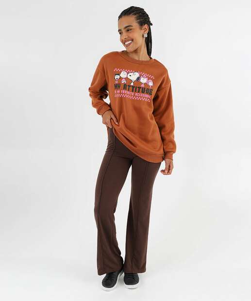 Image_Calça Feminina Moletinho Flare Friso Marisa Marrom