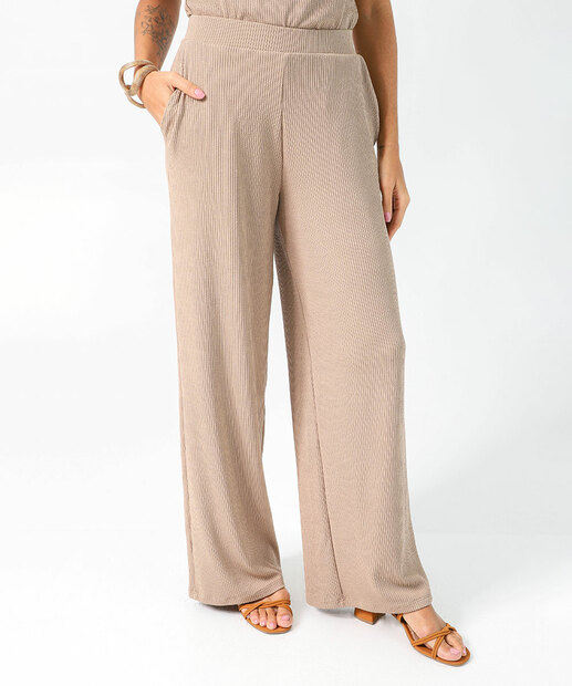 Calça Pantalona Feminina Textura Marisa Marrom