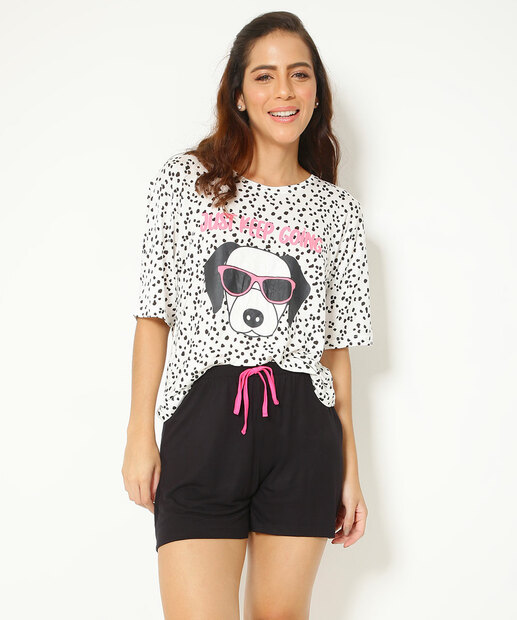 Pijama Feminino Estampa Dálmata Manga 3/4 Marisa