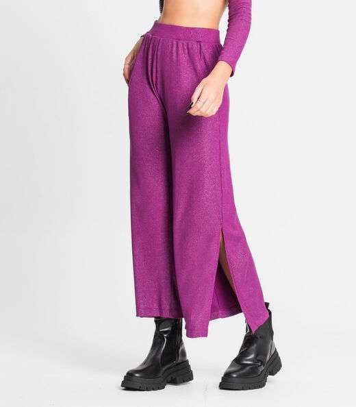 Calça Juvenil Feminina Em Ribana Canelada Minty Roxo