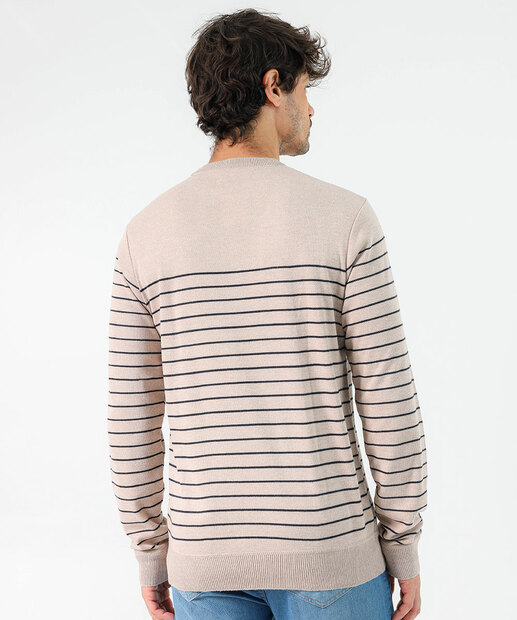 Suéter Masculino Tricô Listrado Marisa Areia