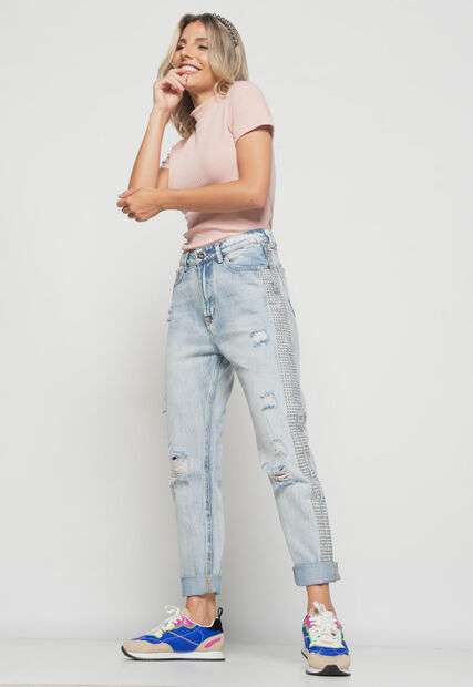 Blusa  Gola Alta Malha Canelada Rosa Claro