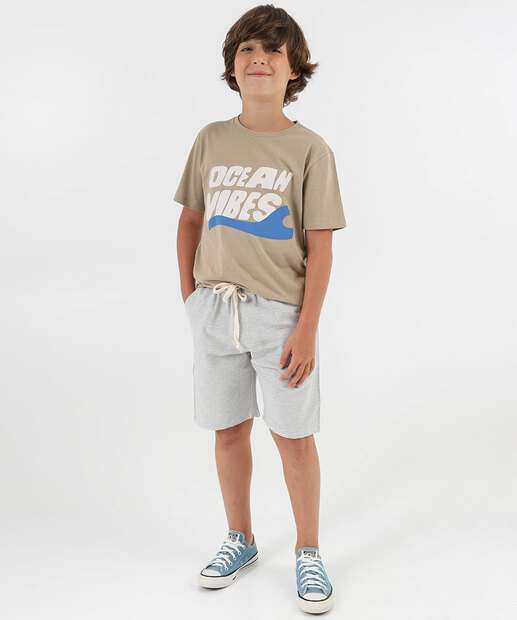 Camiseta Juvenil Manga Curta Estampada Marisa Tam 10 a 16 Cinza