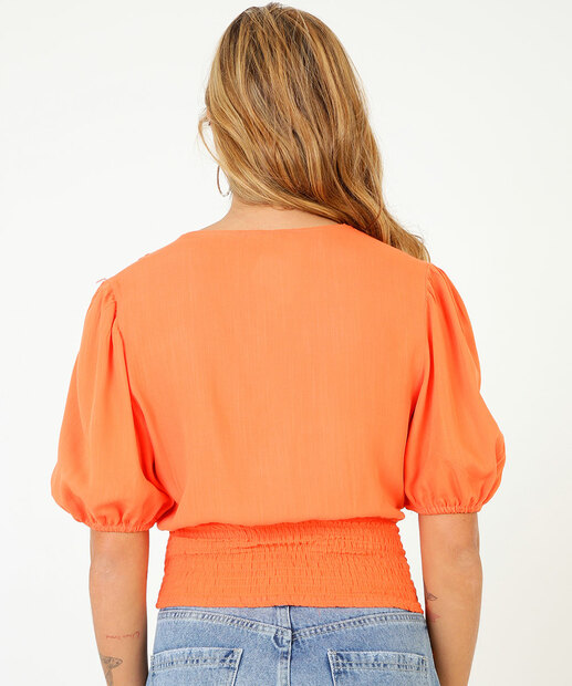 Blusa Feminina Transpassada Lastex Manga Curta Marisa