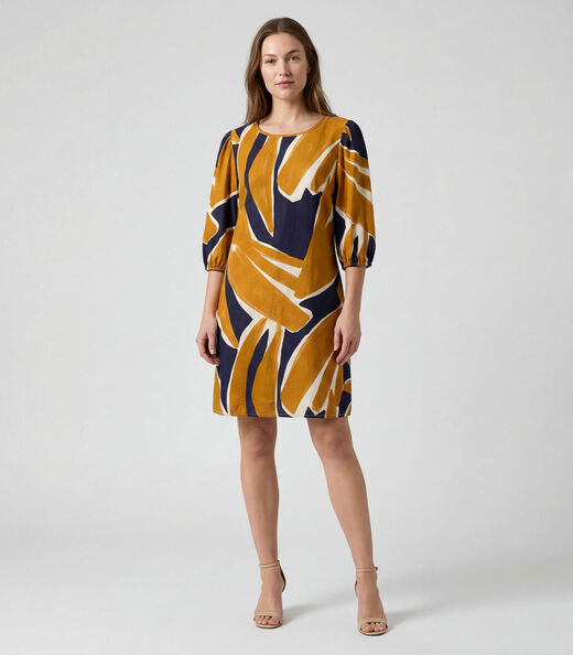 Image_Vestido Midi Com Manga Flare 3/4 Infinita Cor Preto