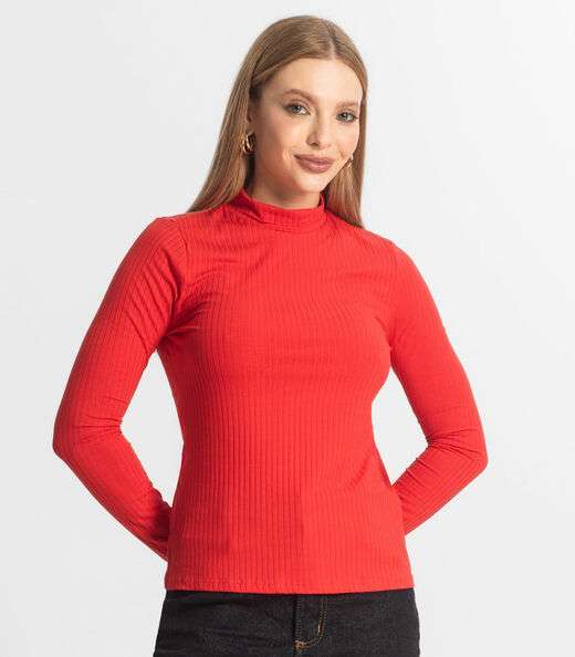 Blusa Manga Longa Feminina Canelada Select Vermelho
