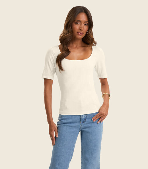 Blusa em Ribana Canelada Rovitex Bege