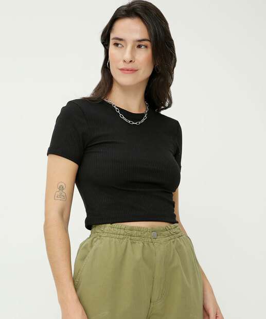 Blusa Feminina Canelada Manga Curta Marisa