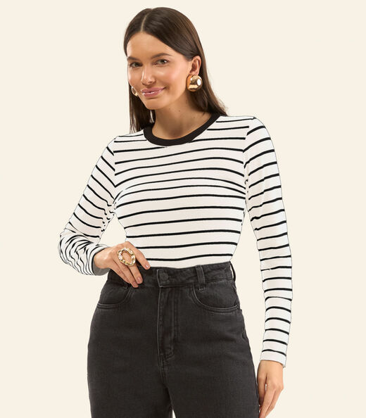 Blusa Manga Longa Feminina Listrada Plus Rovitex Bege