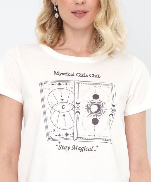 Camiseta Feminina Estampada Manga Curta Marisa Off White