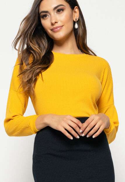 Image_Blusa Morcego  Gola Canoa Manga Longa Canelada Mostarda