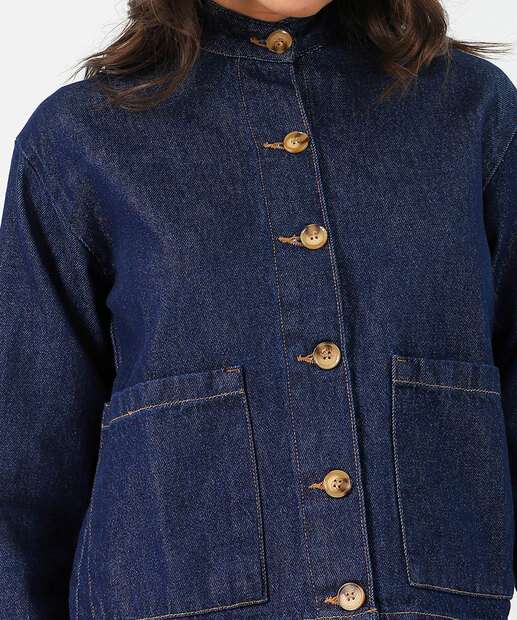 Jaqueta Feminina Jeans Bolsos Marisa Azul