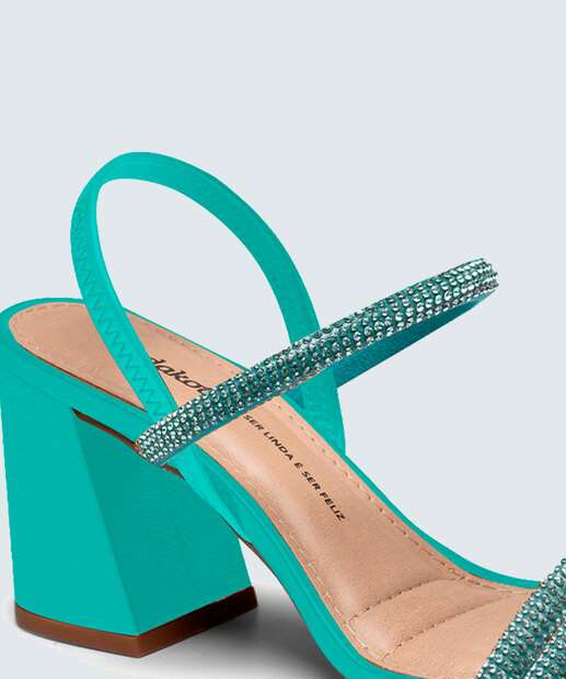 Sandália Salto Grosso Feminina Strass Dakota 