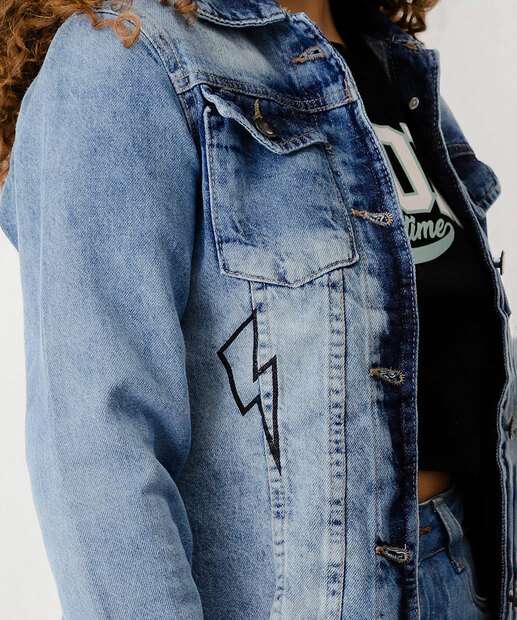 Jaqueta Juvenil Jeans Barra Desfiada Tam 10 a 16