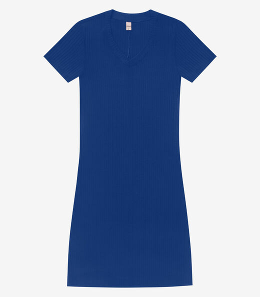 Vestido Feminino Em Ribana Canelada Rovitex Azul