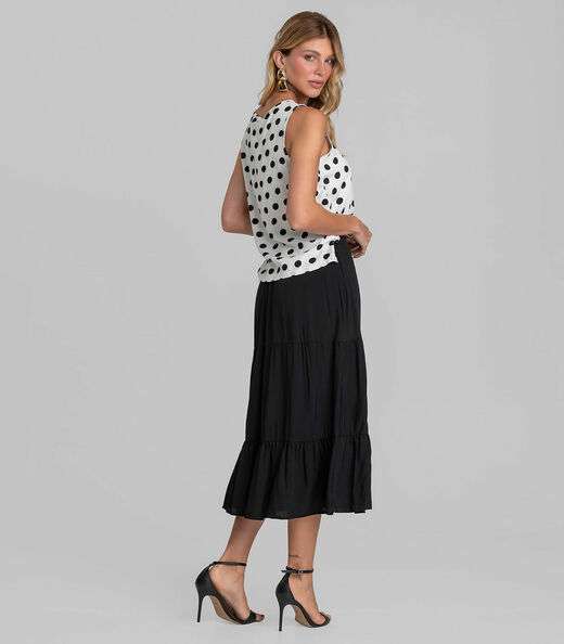 Saia Midi Feminina Duas Marias Em Viscose Dianna Preto