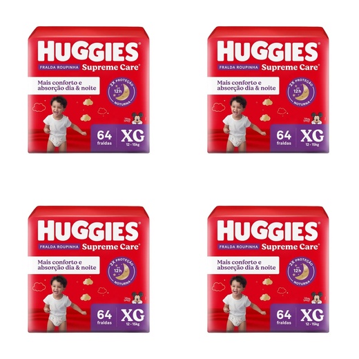 Image_Kit com 4 Unidades de Fralda Huggies Roupinha Supreme Care XG - 64 Unidades