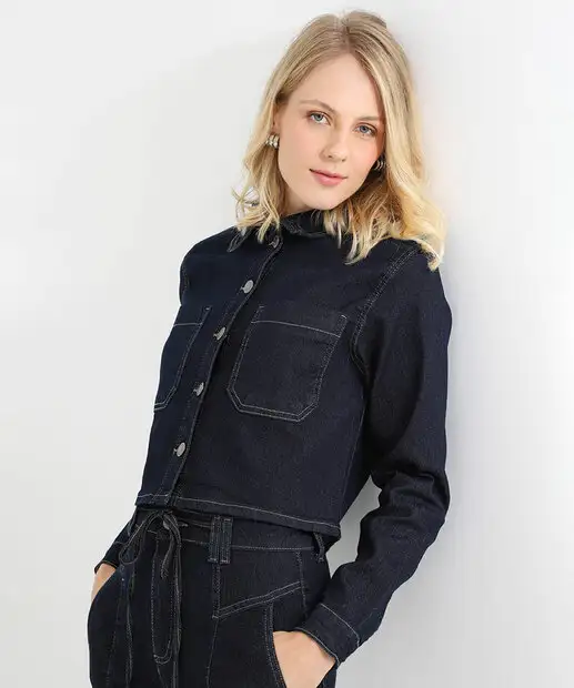 Image_Jaqueta Cropped Feminina Jeans Bolso Sawary Azul