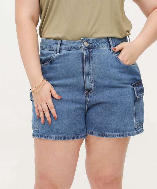 Short Plus Size Feminino Cargo Ecxo Jeans