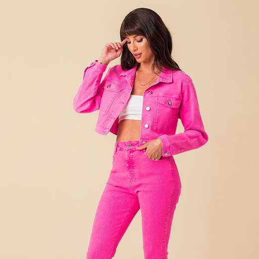 Jaqueta Cropped Veludo Cotelê Feminina Disparate