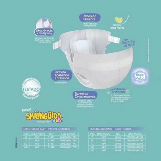 Kit 9 Fraldas Smilinguido Jumbinho M 54 Unidades cada