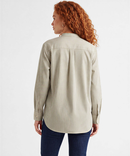 Camisa Feminina Listrada Manga Longa Marisa Verde