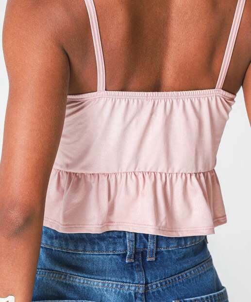 Blusa Cropped Feminina com Babado Marisa Rosa