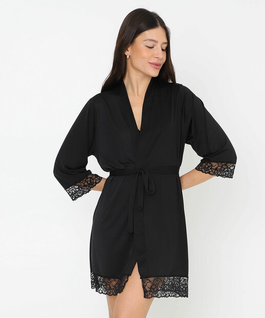 Image_Robe Feminino Renda Amarração Manga 3/4 Marisa Preto