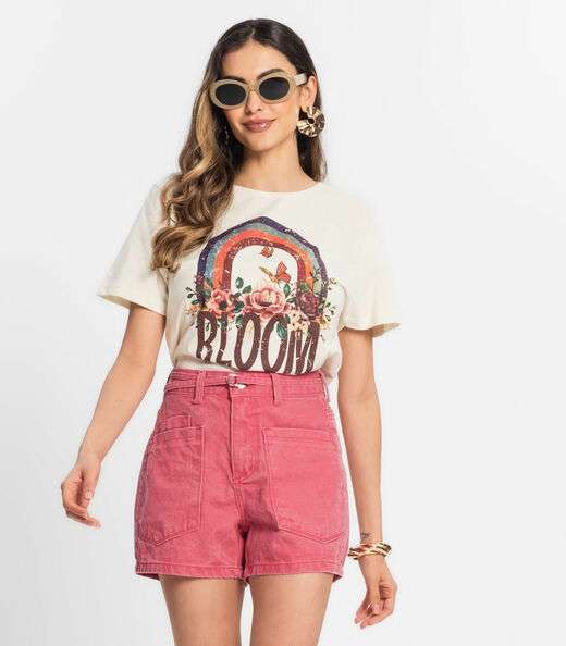 Blusa Baby Look Feminina Estampada Select Bege