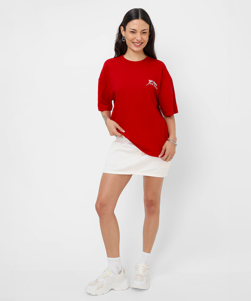 Camiseta Feminina Oversized Frase Marisa Vermelho