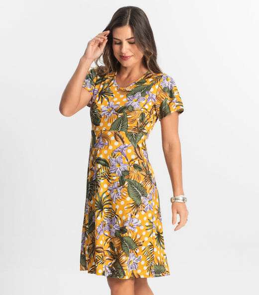 Vestido Feminino Evasê Estampado Select Amarelo