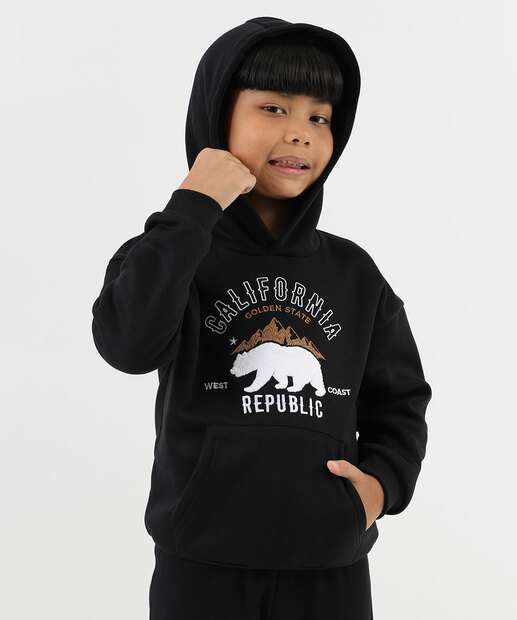 Image_Blusão Infantil Moletom Estampa Bordada Marisa Tam 4 a 10 Preto