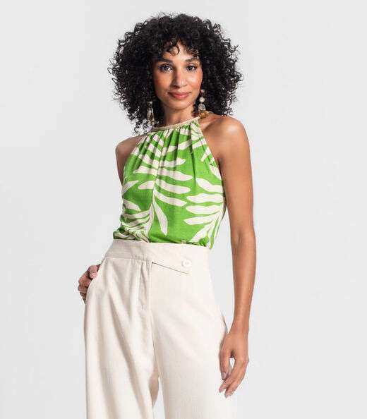 Blusa Feminina De Alça Floral Rovitex Verde