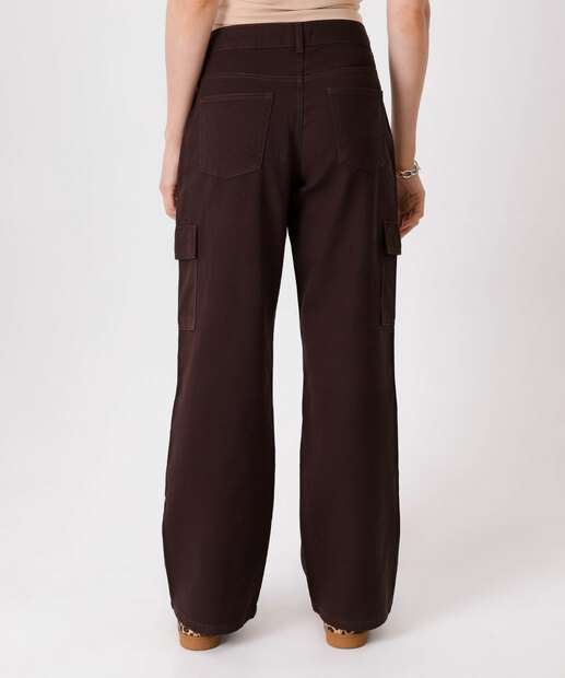 Calça Wide Leg Feminina Sarja Cargo Marisa