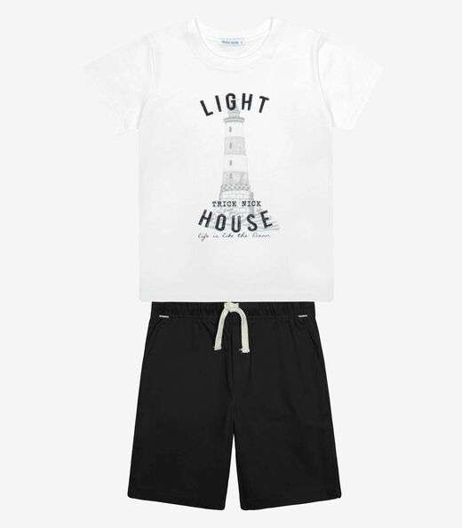 Conjunto Menina Camiseta Com Bermuda Trick Nick Branco