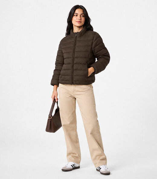 Jaqueta Puffer Feminina Peluciada Sea Surf Marrom
