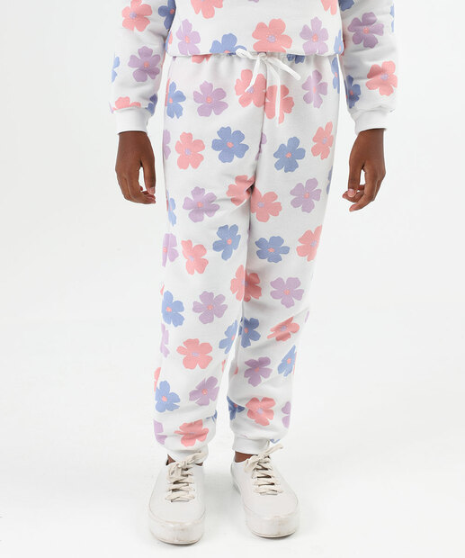 Calça Infantil Moletom Estampa Floral Marisa Tam 4 a 10 Off White