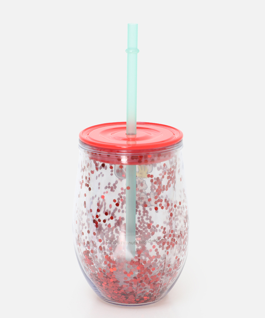 Copo Canudo Confete Snoopy 350ML Vermelho