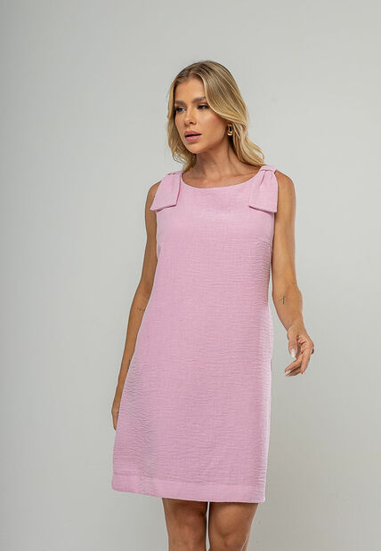 Vestido Curto Regata Com Laço Nos Ombros Rosa Salvatore